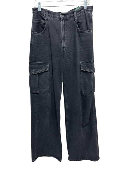 Agolde Size 27 Black Cotton Denim Zip Fly Cargo Pockets Wide Leg Jeans Black / 27