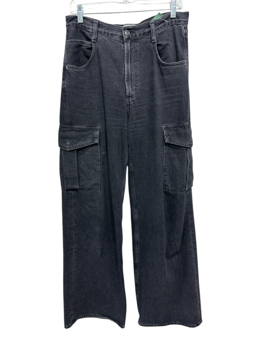 Agolde Size 27 Black Cotton Denim Zip Fly Cargo Pockets Wide Leg Jeans Black / 27