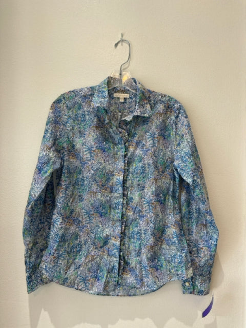 Ann Mashburn Size S Blue, Green, Multi Cotton Long Sleeve Floral Print Top