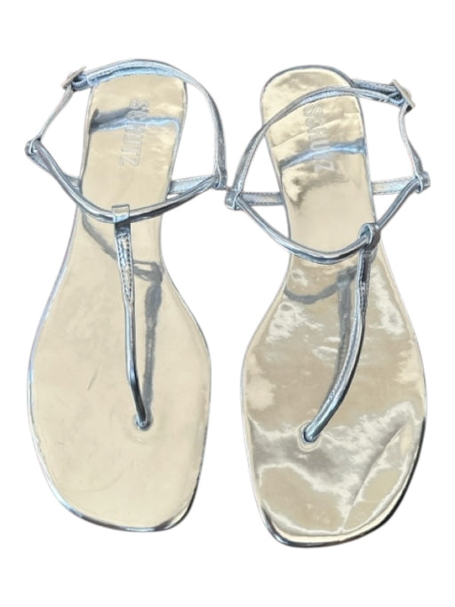 Schutz Shoe Size 8.5 Silver Leather Metallic Thong Sandals Silver / 8.5