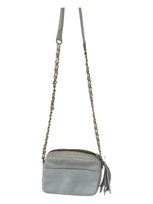 Kelly Wynne White & Gold Leather Snake Embossed Metallic Crossbody Bag White & Gold / M