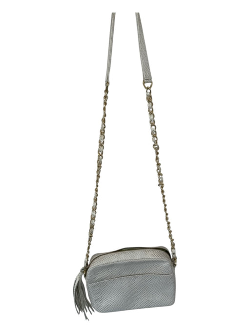 Kelly Wynne White & Gold Leather Snake Embossed Metallic Crossbody Bag White & Gold / M