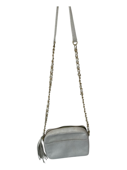 Kelly Wynne White & Gold Leather Snake Embossed Metallic Crossbody Bag White & Gold / M