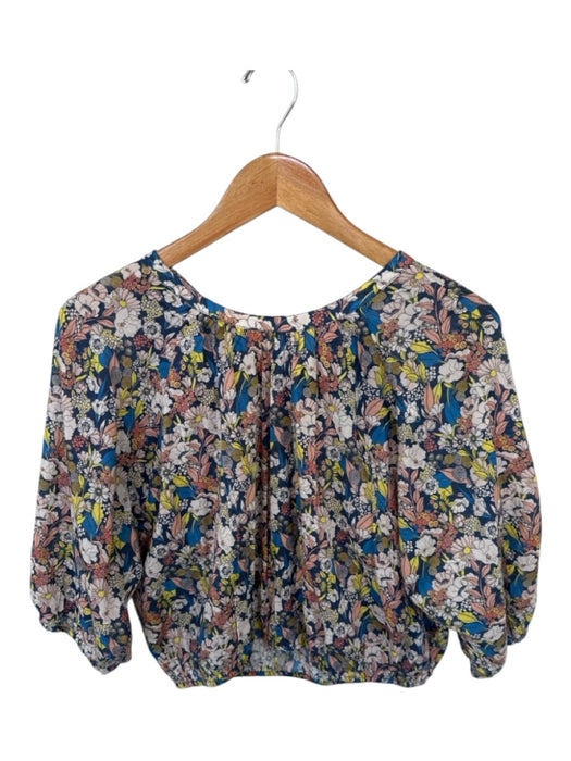 Apiece Apart Size L Navy & Peach Cotton Long Balloon Sleeve Botanical Top Navy & Peach / L