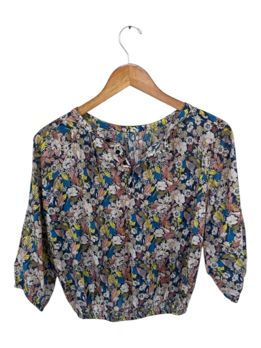 Apiece Apart Size L Navy & Peach Cotton Long Balloon Sleeve Botanical Top Navy & Peach / L