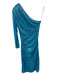 Ramy Brook Size 4 Aqua & Silver Polyester Long Sleeve One Shoulder Metallic Gown Aqua & Silver / 4
