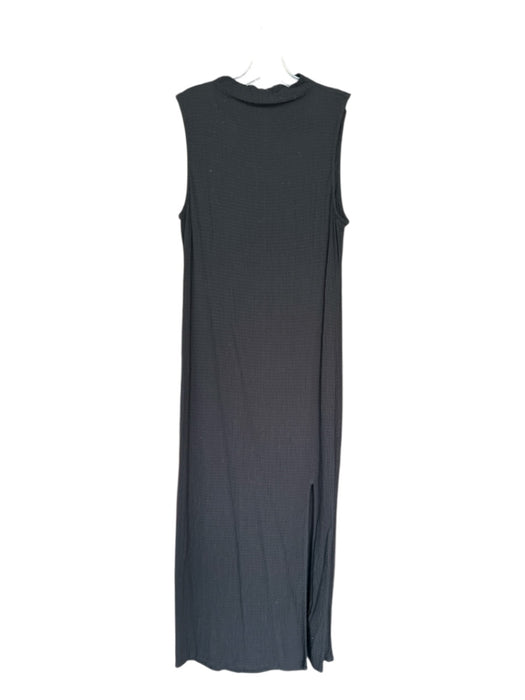 Bella Dahl Size S Black Cotton Blend Mock Neck Crinkle Sleeveless Slits Dress Black / S