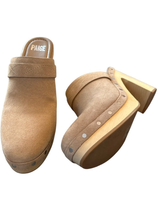 Paige Shoe Size 9 Taupe & Cream Suede Wood Platform Block Heel Clogs Taupe & Cream / 9