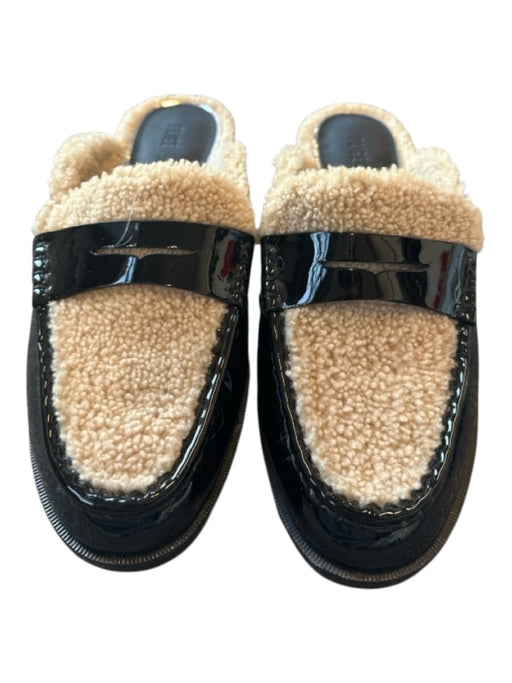 Paige Shoe Size 9 Black & Tan Patent Leather Shearling Mules Black & Tan / 9