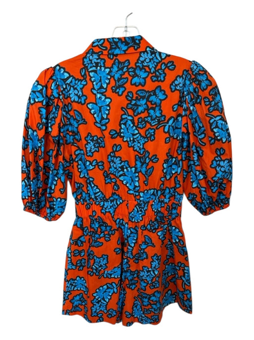 Hunter Bell Size 4 Orange & Blue Cotton Long Balloon Sleeve Flowers Romper Orange & Blue / 4