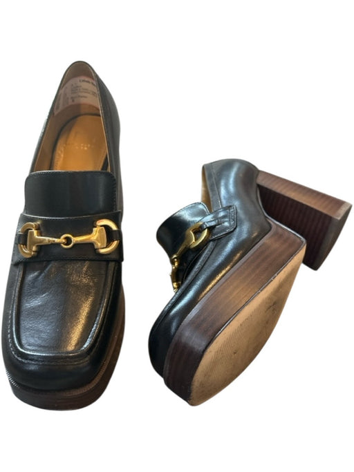 Marc Fisher Shoe Size 8 Black & Gold Leather Platform Block Heel Loafers Black & Gold / 8