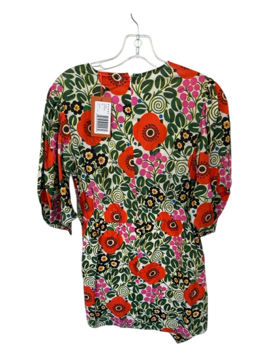 Rhode Size 8 Orange & Green Cotton Long Balloon Sleeve Botanical Ruffles Dress Orange & Green / 8