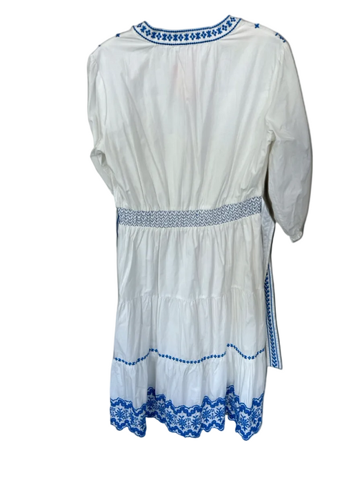 Shoshanna Size 4 White & Blue Cotton Long Balloon Sleeve embroider neck Dress White & Blue / 4