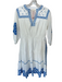 Shoshanna Size 4 White & Blue Cotton Long Balloon Sleeve embroider neck Dress White & Blue / 4