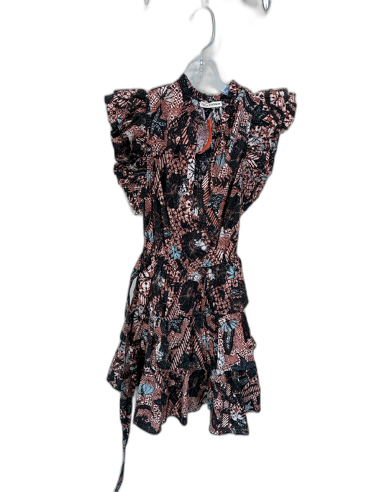 Ulla Johnson Size 6 Black & Orange Cotton Flutter Sleeves Flowers V Neck Dress Black & Orange / 6