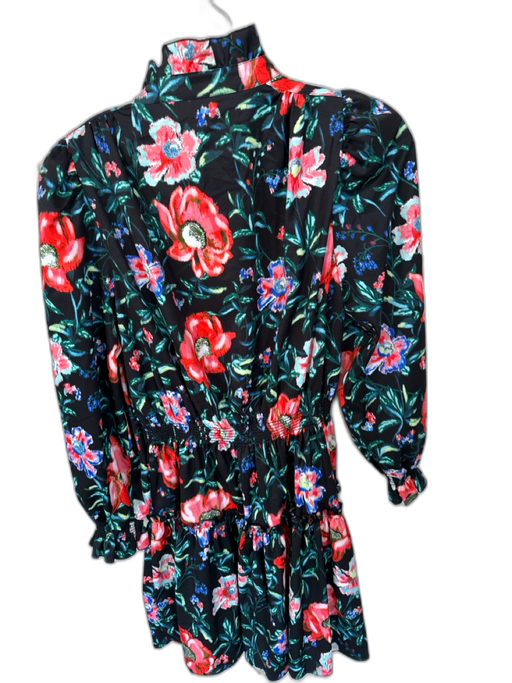 Hunter Bell Size S Black & Green Polyester Long Balloon Sleeve Flowers Dress Black & Green / S