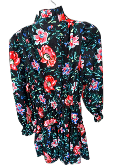Hunter Bell Size S Black & Green Polyester Long Balloon Sleeve Flowers Dress Black & Green / S