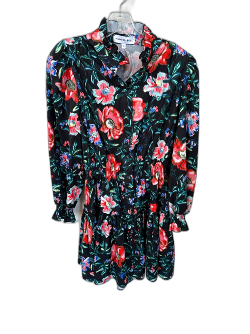 Hunter Bell Size S Black & Green Polyester Long Balloon Sleeve Flowers Dress Black & Green / S