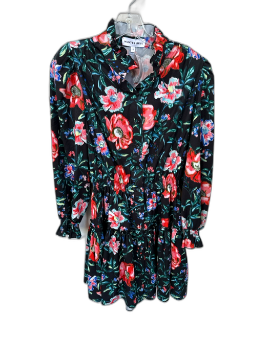 Hunter Bell Size S Black & Green Polyester Long Balloon Sleeve Flowers Dress Black & Green / S
