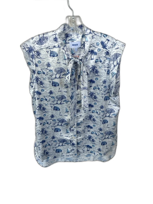 Koch Size M White & Blue Polyester Sleeveless Beach Scene Neck Tie Top White & Blue / M