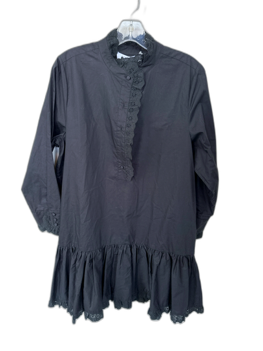 Hunter Bell Size S Black Cotton Long Balloon Sleeve Lace Trim Drop Waist Dress Black / S