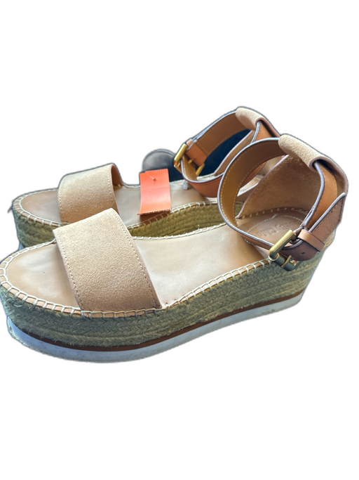 See By Chloe Shoe Size 39 Tan & Blush Suede Platform Espadrille Sandals Tan & Blush / 39