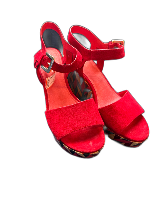 Cecelia New York Shoe Size 9 Red & Black Suede Platform Cork Ankle Strap Sandals Red & Black / 9