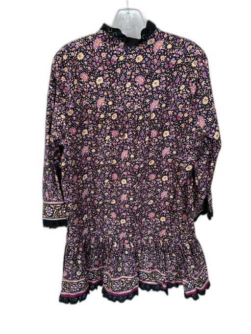 Hunter Bell Size S Purple & Tan Cotton Long Balloon Sleeve Lace Trim Dress Purple & Tan / S