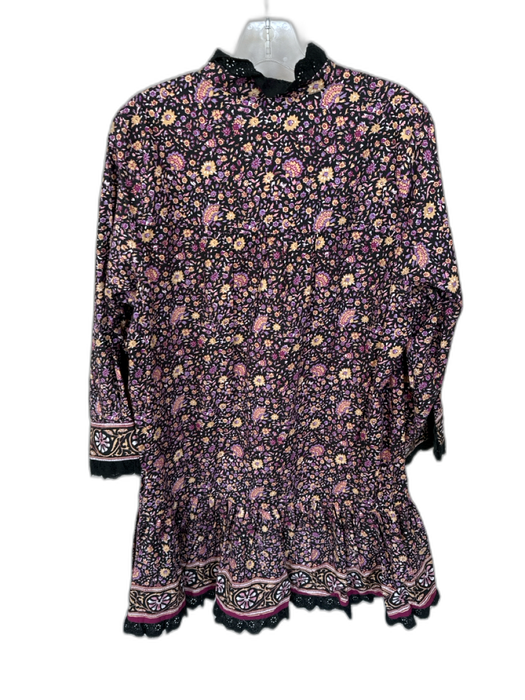 Hunter Bell Size S Purple & Tan Cotton Long Balloon Sleeve Lace Trim Dress Purple & Tan / S