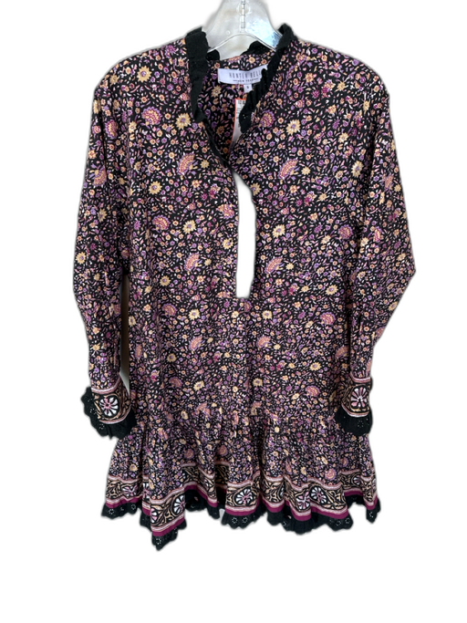 Hunter Bell Size S Purple & Tan Cotton Long Balloon Sleeve Lace Trim Dress Purple & Tan / S
