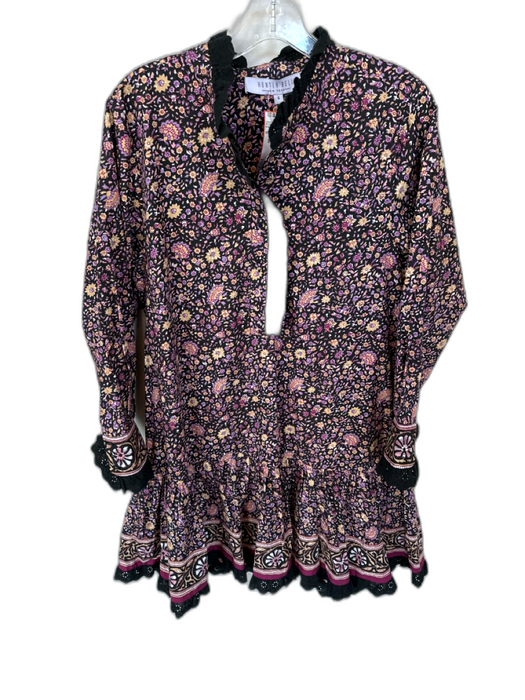 Hunter Bell Size S Purple & Tan Cotton Long Balloon Sleeve Lace Trim Dress Purple & Tan / S