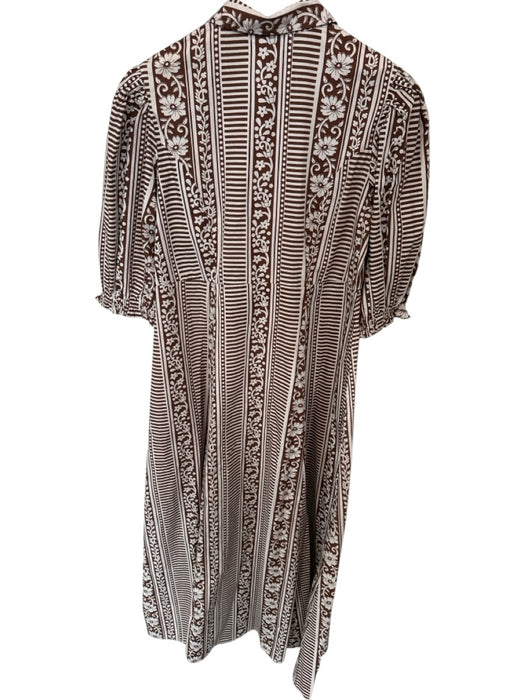 Livro Size S Brown & White Cotton 3/4 Balloon Sleeve Flowers Striped Maxi Dress Brown & White / S