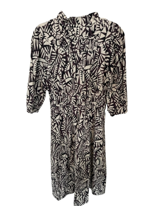Ba&sh Size M Bone & Black Cotton 3/4 Balloon Sleeve Abstract Button Down Dress Bone & Black / M
