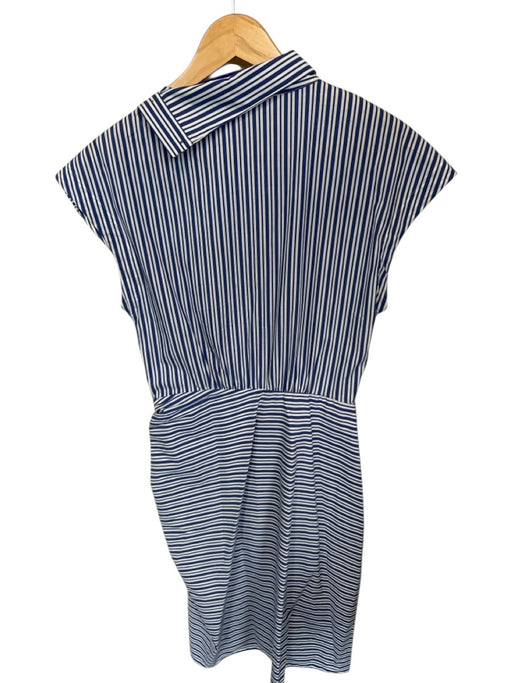 Veronica Beard Size 4 White & Blue Cotton Cap Sleeve Striation Buttons Dress White & Blue / 4