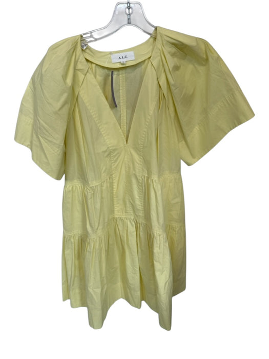 A.L.C. Size 4 Pale Yellow Cotton Short Sleeve V Neck Baby Doll Dress Pale Yellow / 4