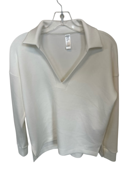 Spanx Size S Ivory Modal Blend Long Sleeve Collar V Neck Athletic Top Ivory / S