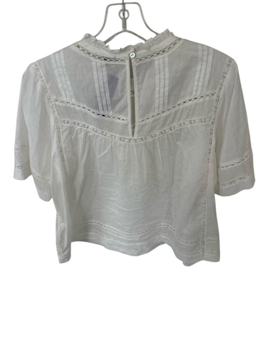 Rails Size L White Cotton Short Sleeve Lace Detail Ruffle collar Top White / L