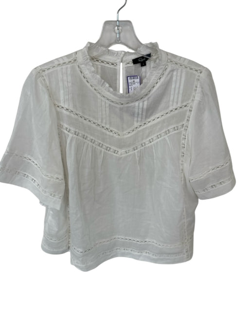 Rails Size L White Cotton Short Sleeve Lace Detail Ruffle collar Top White / L