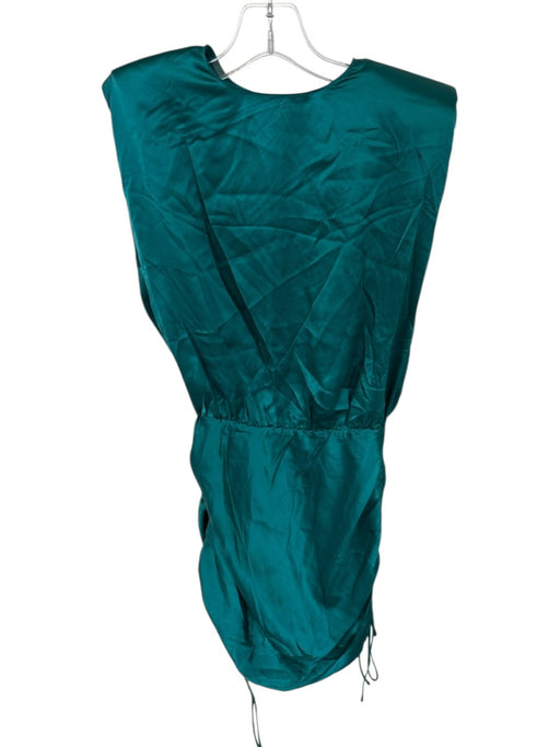 Amanda Uprichard Size S Teal Silk Cap Sleeve Drawstring Side Shoulder Pads Dress Teal / S
