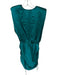Amanda Uprichard Size S Teal Silk Cap Sleeve Drawstring Side Shoulder Pads Dress Teal / S