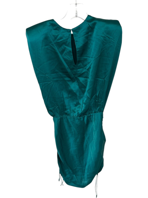 Amanda Uprichard Size S Teal Silk Cap Sleeve Drawstring Side Shoulder Pads Dress Teal / S