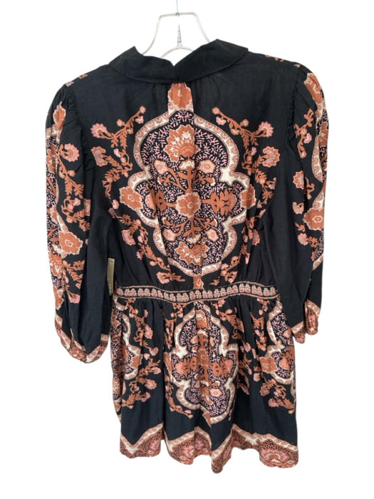 Cleobella Size S Black & Brown Cotton & Linen Long Sleeve Kaleidoscope Dress Black & Brown / S