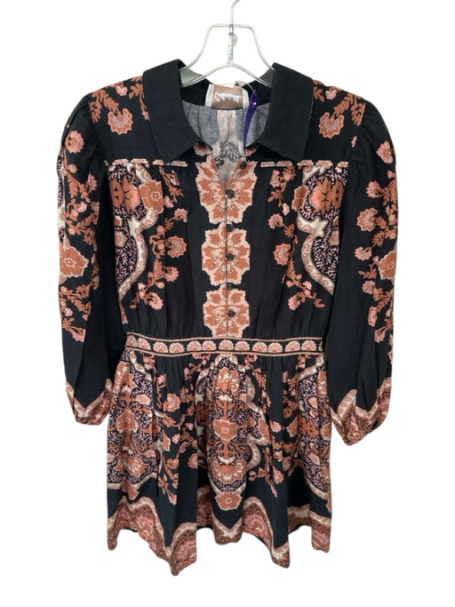 Cleobella Size S Black & Brown Cotton & Linen Long Sleeve Kaleidoscope Dress Black & Brown / S