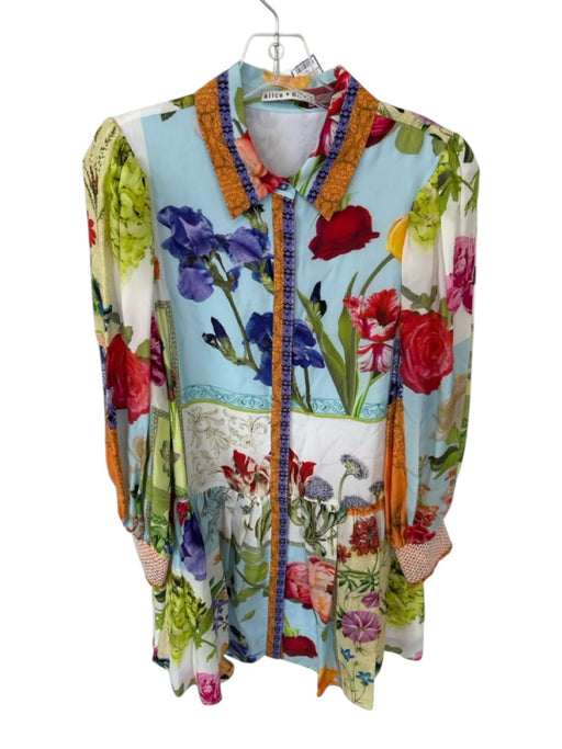 Alice & Olivia Size M Multi Cupro Long Balloon Sleeve Botanical Dress Multi / M