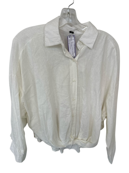 Young Fab & Broke Size S Ivory Linen Long Sleeve Twist Button Down Top Ivory / S