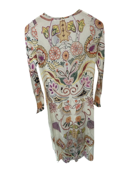 Marie Oliver Size XS Cream & Purple Viscose Long Sleeve Botanical Bodycon Dress Cream & Purple / XS