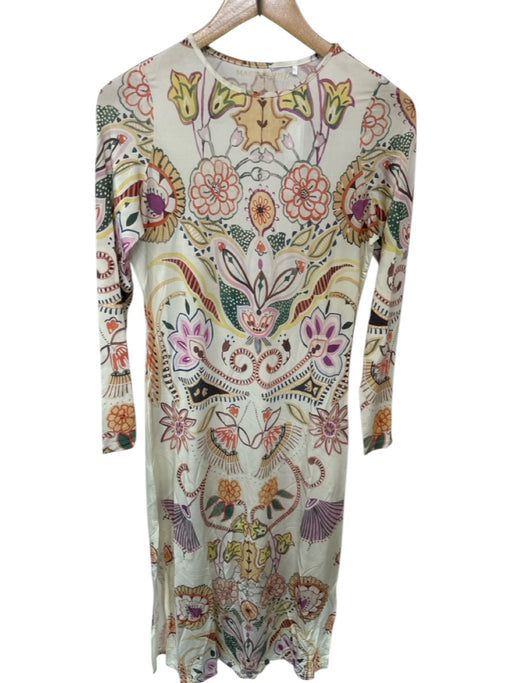 Marie Oliver Size XS Cream & Purple Viscose Long Sleeve Botanical Bodycon Dress Cream & Purple / XS