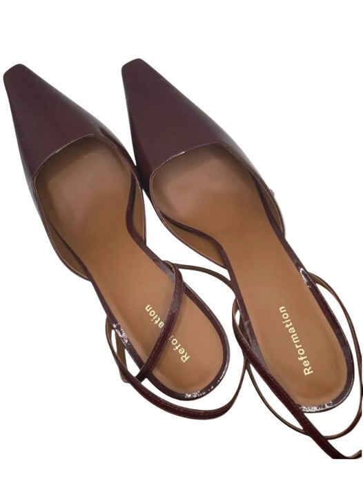 Reformation Shoe Size 8.5 Maroon Patent Leather Ankle Strap Stiletto Pumps Maroon / 8.5