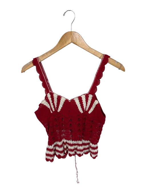 Carolina K Size S red & cream Cotton Sleeveless sea shell Macrame Detail Top red & cream / S