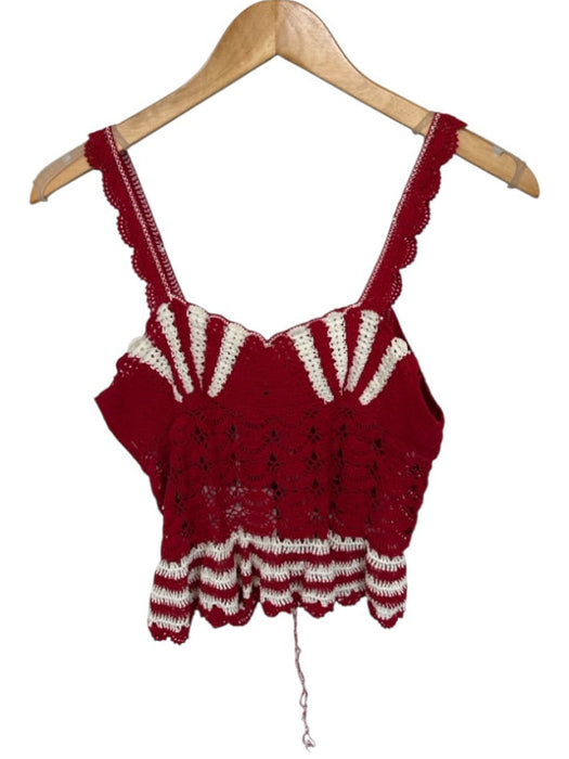 Carolina K Size S red & cream Cotton Sleeveless sea shell Macrame Detail Top red & cream / S